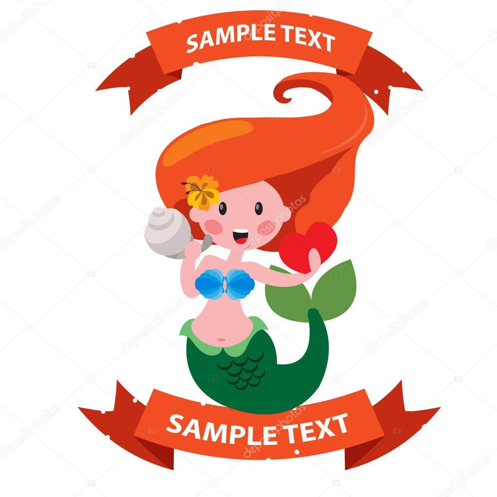 Mermaid with ribbon banner. Clipart on the marine theme.