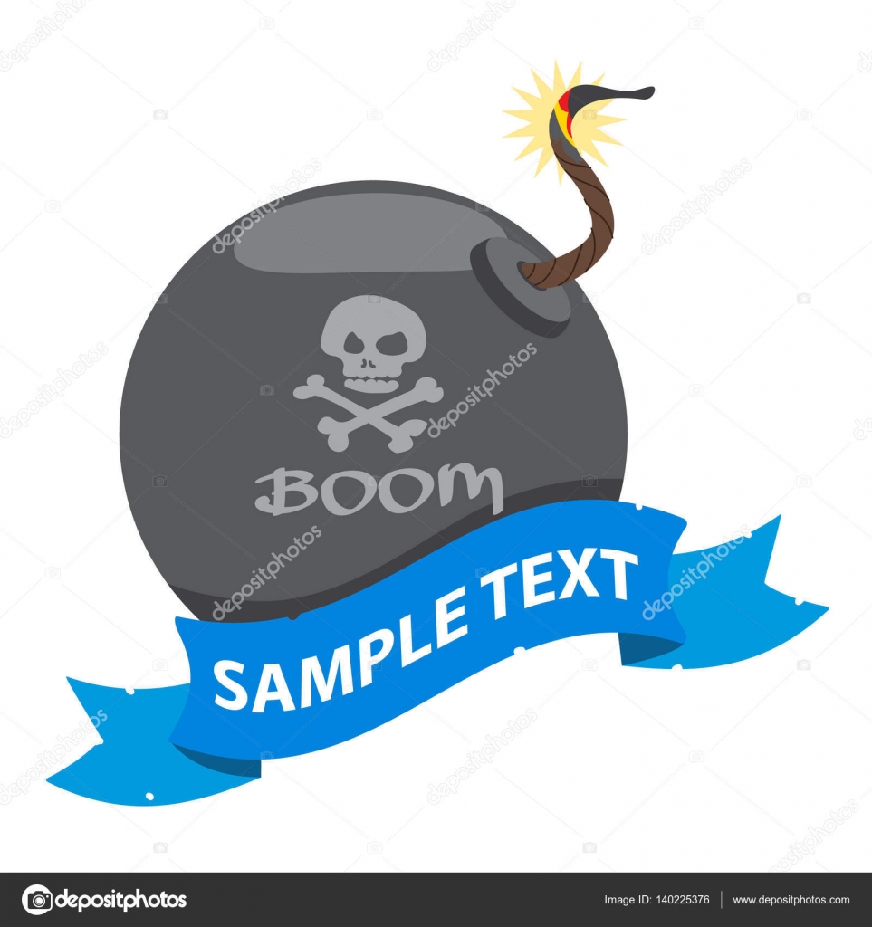 Bomb illustration on the pirate theme with ribbon banner. Stock
