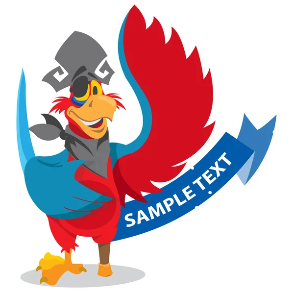 Papagaio em um chapéu de pirata e pala de olho. Desenhos animados ilustração para aplicativos móveis de jogos . —  Vetores de Stock