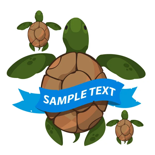 Sea turtles with ribbon banner. Clipart on the marine theme. Animal protection. — Stock Vector