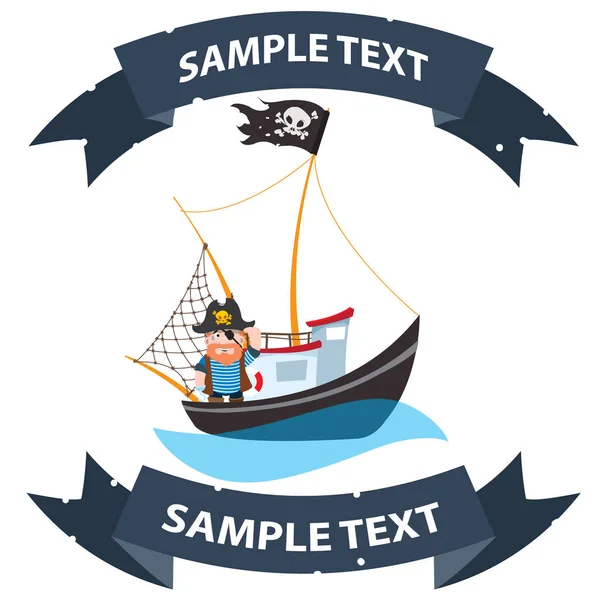 Frégate pirate avec bannière en ruban. Photos sur un thème naval . — Image vectorielle