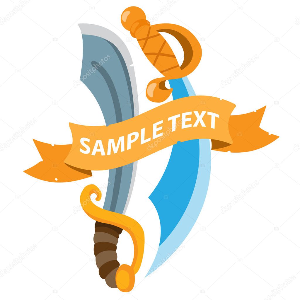 Pirate sword with ribbon banner. Cold medieval weapons.