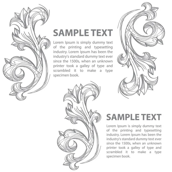 Dekorativní květinové prvek v barokním slohu. Vzor osnovy v podobě velkých listů pro design. — Stockový vektor