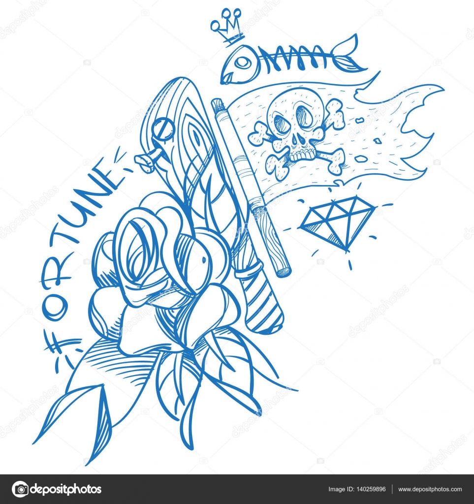 Tattoo with dagger and rose Stock Vector Image by ©filkusto #140259896 Tattoo with dagger and rose Stock Vector Image by ©filkusto #140259896
