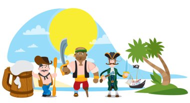 Band of pirates on desert island. clipart