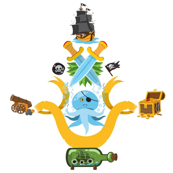 Set illustraties met piraat kenmerken — Stockvector