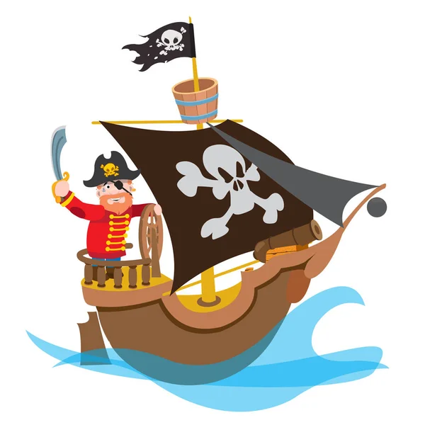 Pirata de caricatura en el barco — Vector de stock