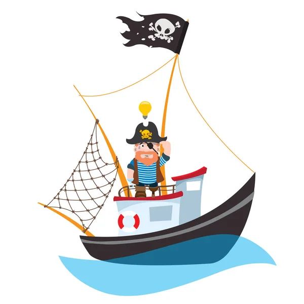 Pirata de caricatura en el barco — Vector de stock