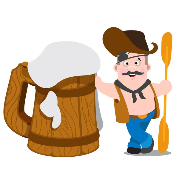 Hombre alegre con remo — Vector de stock