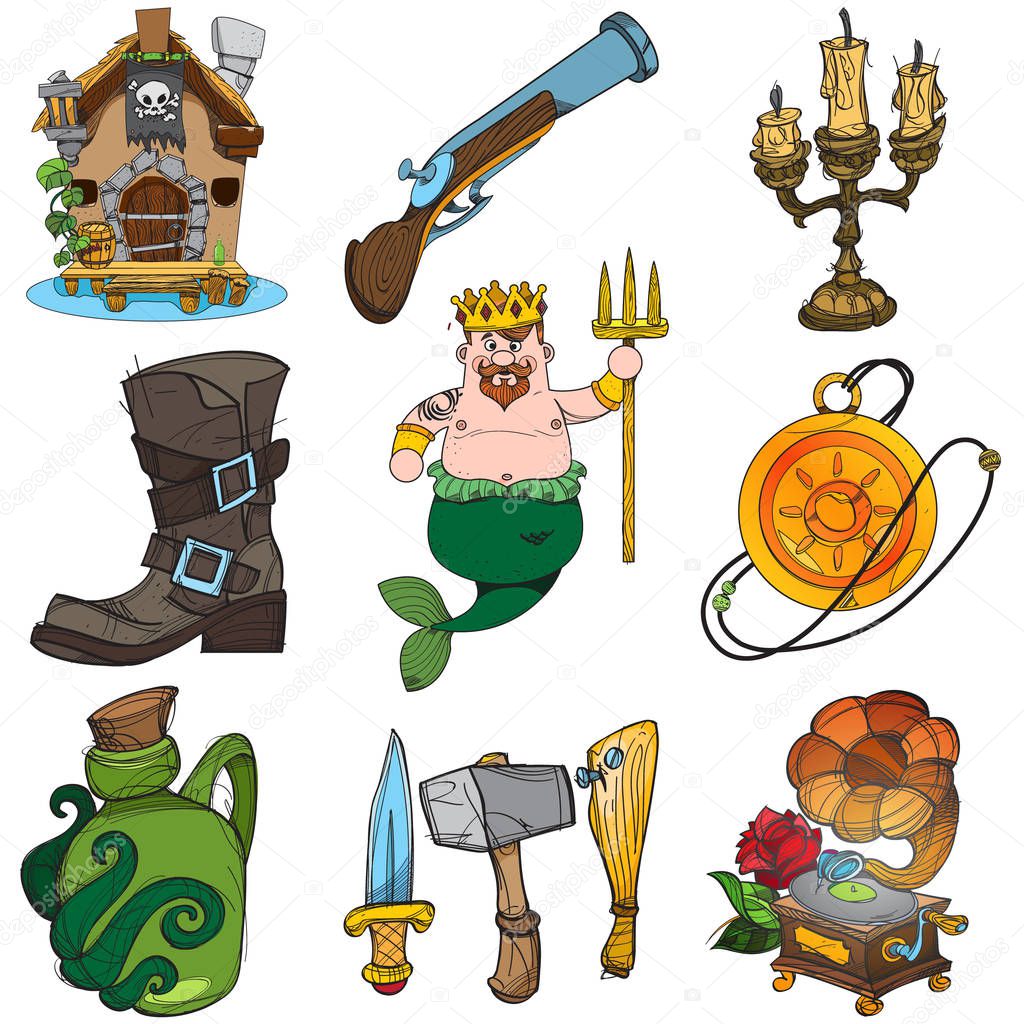 Set illustrations with pirate attributes