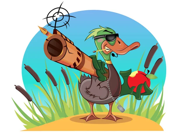 Cartoon duck with gun — Stock Vector