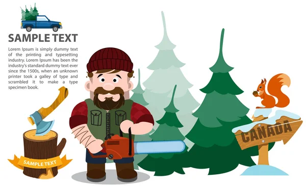 Skogshuggare med motorsåg, infographics — Stock vektor