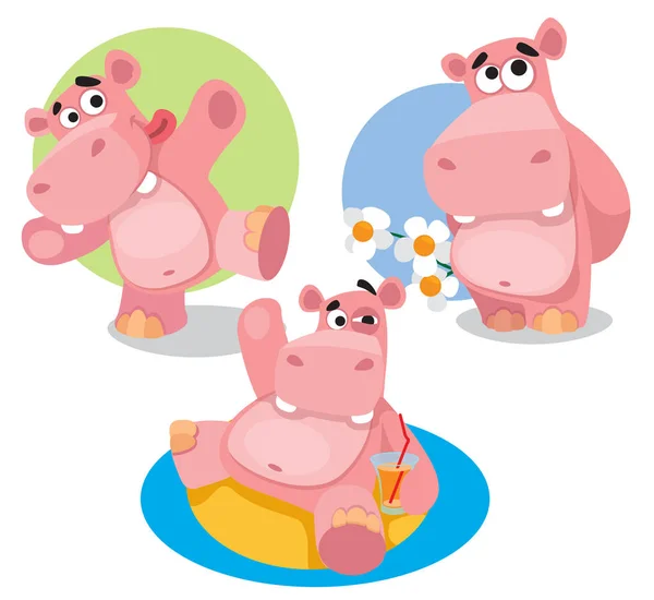 Mignon drôle hippopotames — Image vectorielle