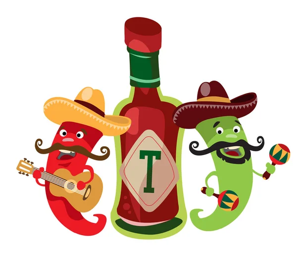 Peppers and Mexican sauce — Stock Vector
