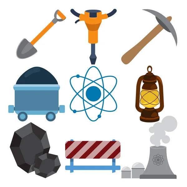 Mineros herramientas iconos conjunto — Vector de stock