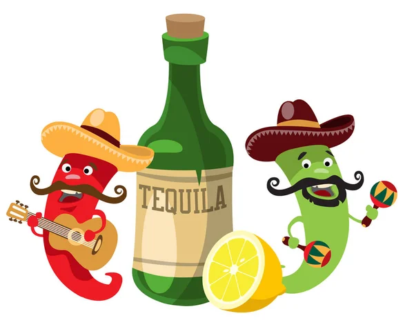 Cowboys next to tequila — Stock Vector