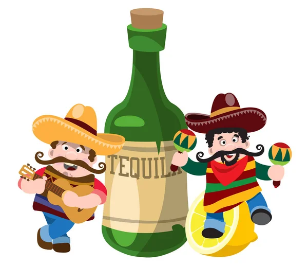 Cowboys next to tequila — Stock Vector