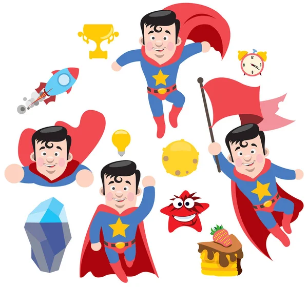 Superman y personajes de dibujos animados superestrella — Vector de stock