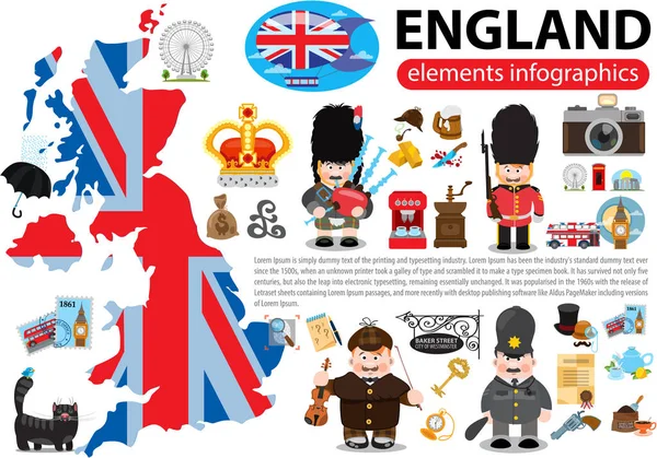İngiltere'de öğeleri infographics — Stok Vektör