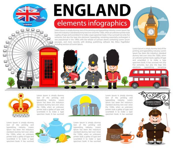 İngiltere'de öğeleri infographics — Stok Vektör