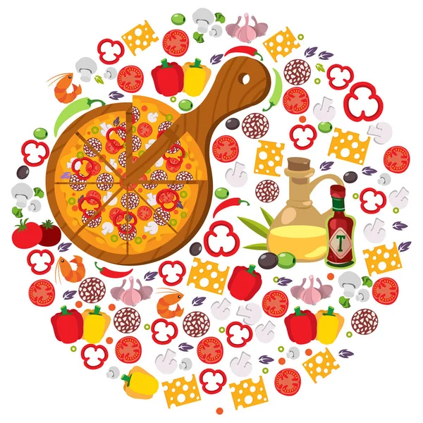 Composição redonda pizza —  Vetores de Stock