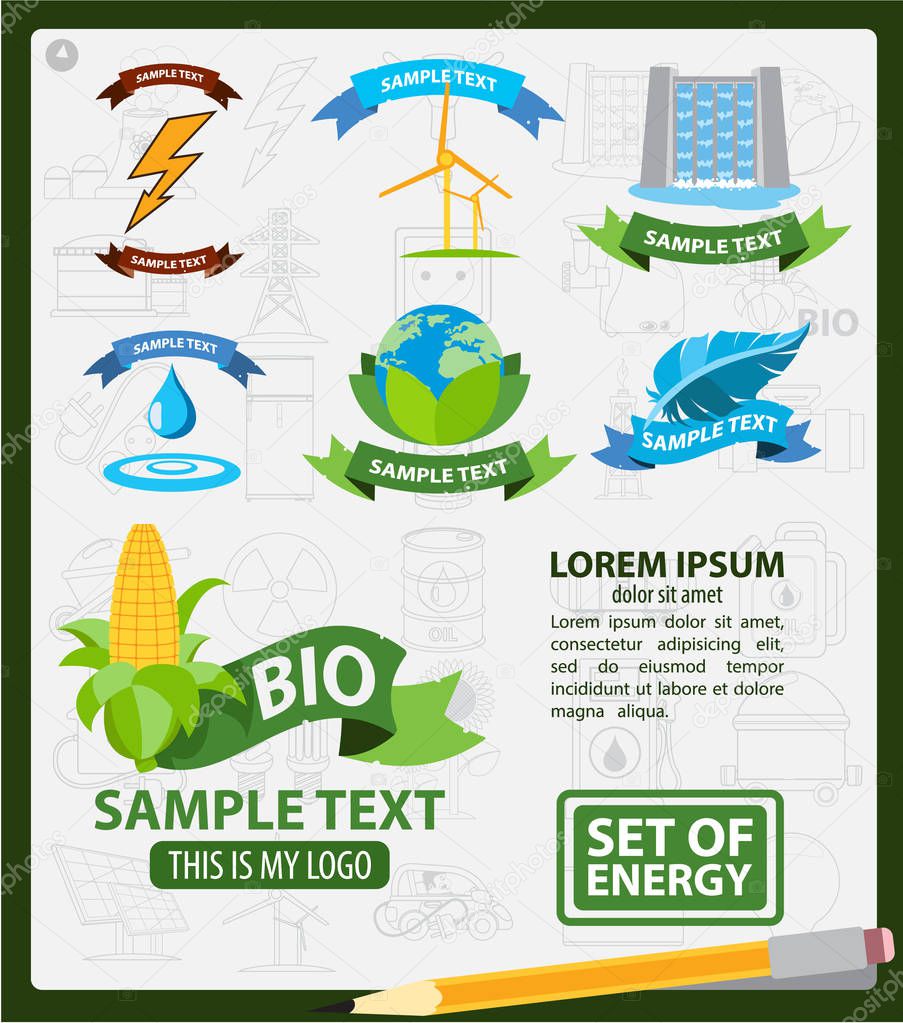 Energy logos, energy infographics, logos with ribbon, modern infographic template