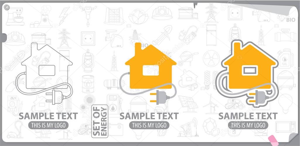 House with plug logos set on white background, in grey border
