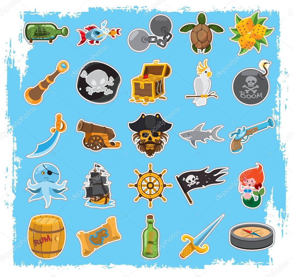 Pirate stroke icons set
