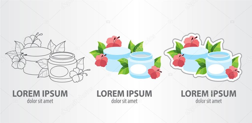 Cosmetic cream logos set on grey gradient background