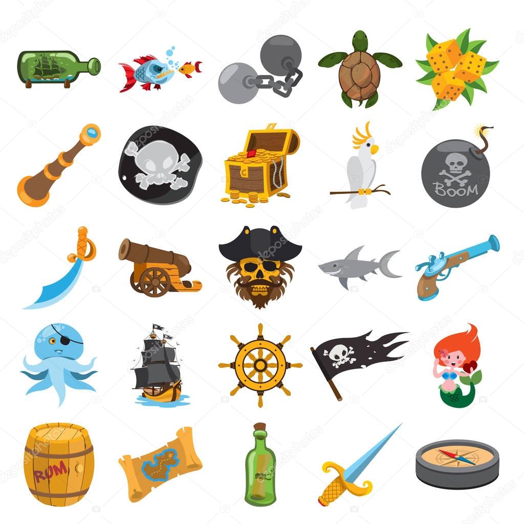 Pirate stroke icons set
