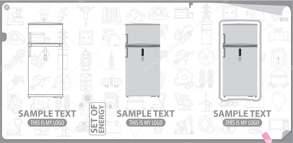 Fridge logos set on white background, in grey border