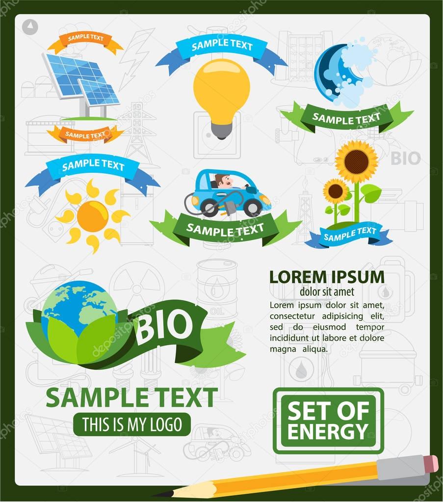 Energetics logos, energetics infographics, set of icons