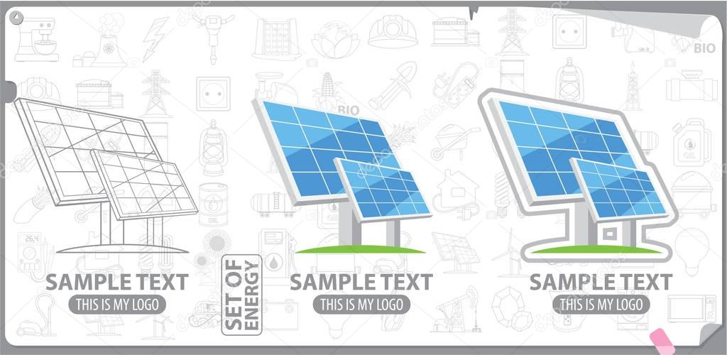 Solar battery logos set 