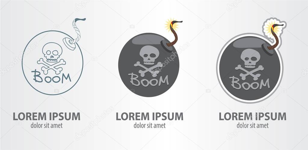 Bomb logos set on grey background with text