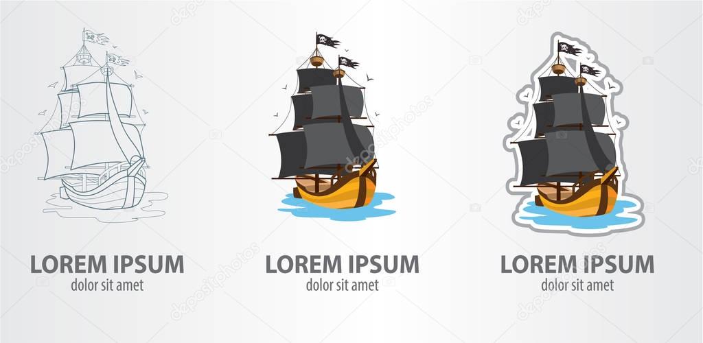 Pirate ship logos set 