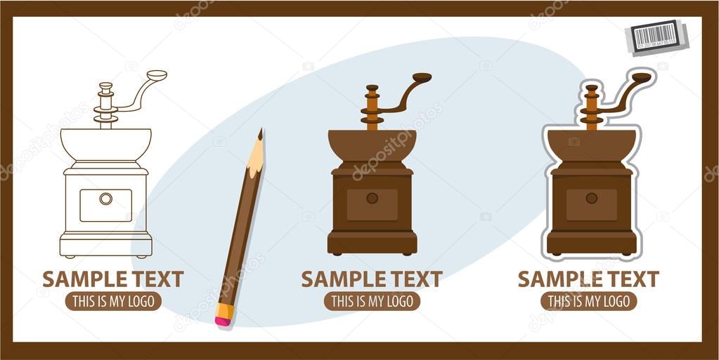 Coffee grinder logos set on grey and white background