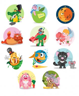 Set of cartoon characters clipart