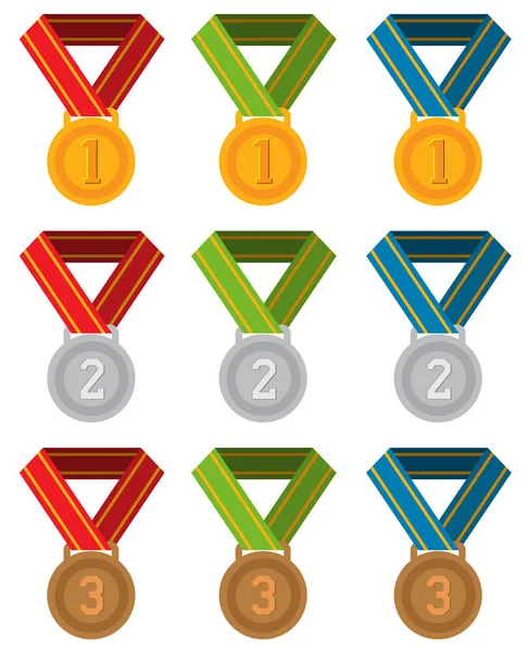 Gold, silver and bronze medals — Stock Vector