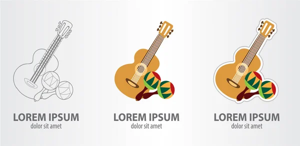 Guitarra y maracas — Vector de stock