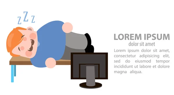 Hombre durmiendo en workplase — Vector de stock