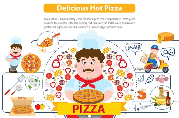 Deliciosa pizza caliente — Vector de stock