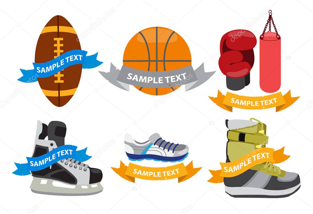 Logos sport with ribbon set on white background