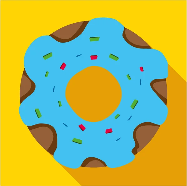 Doughnut in blue glaze flat icon. — Stock Vector