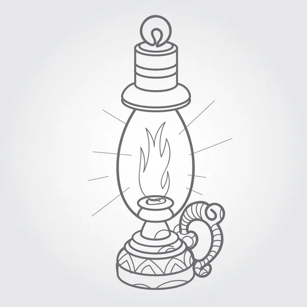 Lampe au kérosène. Croquis noir et blanc — Image vectorielle