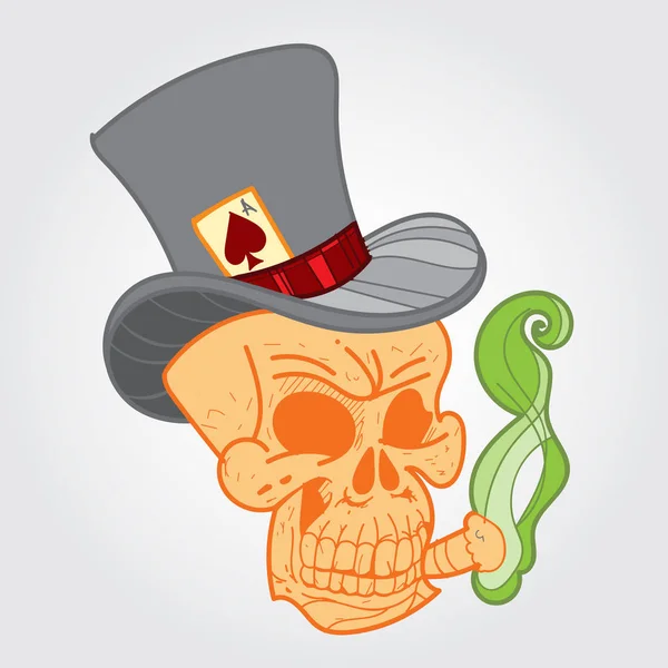 Skull with a cigar and ace of spades. — Stock Vector