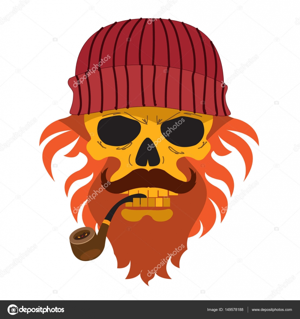 Boscaiolo cranio in cappello con barba e baffi — Vettoriali di filkusto