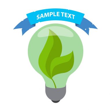 Ampul logo içinde yeşil yaprakları ile