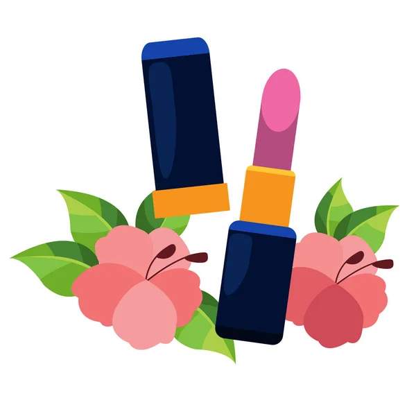 Lipstick and flowers. Decorative cosmetics. — Stock Vector