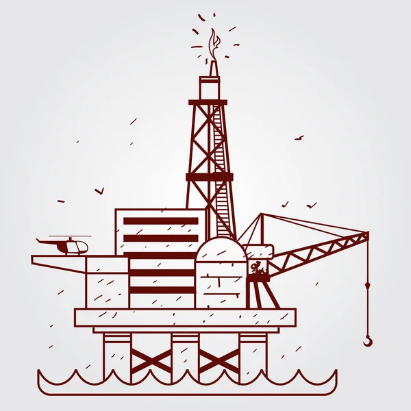 Gas, plataforma petrolera. Esquema de dibujo . — Vector de stock