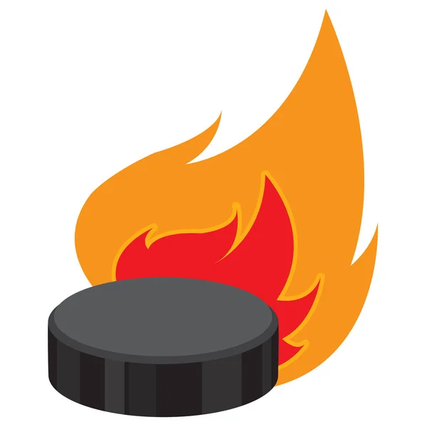 Hockey puck on fire, sports equipment. — Stock Vector